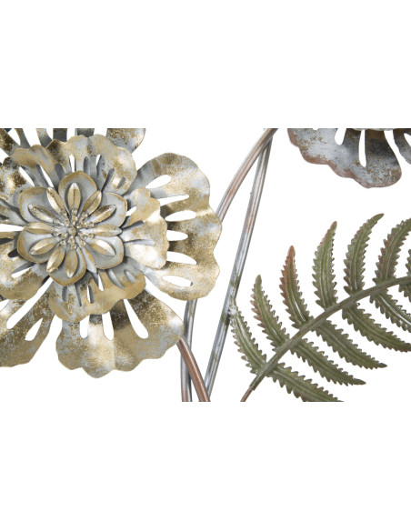 Grande Déco murale moderne Bouquet de fleurs 66x98 en Métal Doré Cuivré Bleu Nelya 