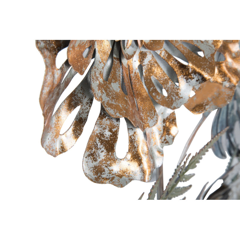 Grande Déco murale moderne Bouquet de fleurs 66x98 en Métal Doré Cuivré Bleu Nelya 