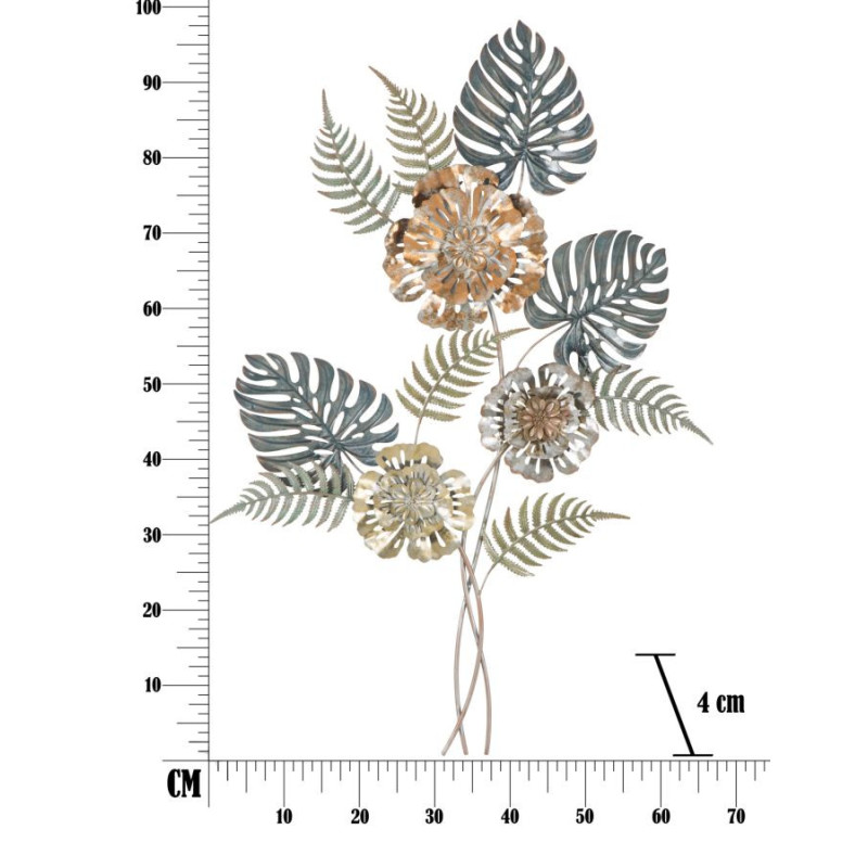 Grande Déco murale moderne Bouquet de fleurs 66x98 en Métal Doré Cuivré Bleu Nelya 