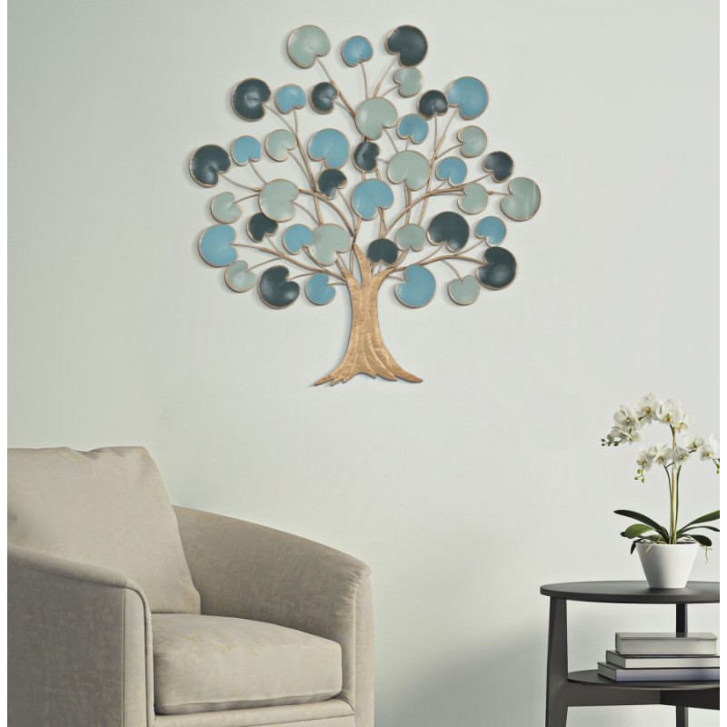 Grande Déco murale originale Arbre 89x90 en Métal Marron Vert Bleu Tyran 
