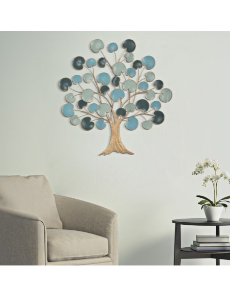 Grande Déco murale originale Arbre 89x90 en Métal Marron Vert Bleu Tyran 