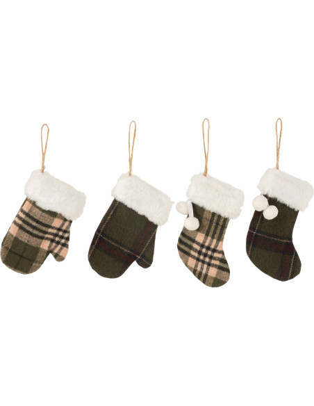 Suspension de Noël Gant en Polyester Vert Motif carreaux (Lot de 4) - 1
