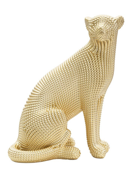 Statuette déco moderne Léopard assis Hauteur 29 cm en Résine Doré Alira 