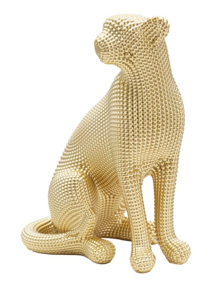 Statuette déco moderne Léopard assis Hauteur 29 cm en Résine Doré Alira 