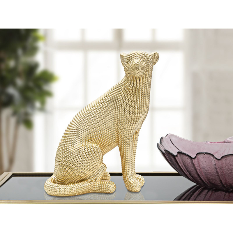 Statuette déco moderne Léopard assis Hauteur 29 cm en Résine Doré Alira 