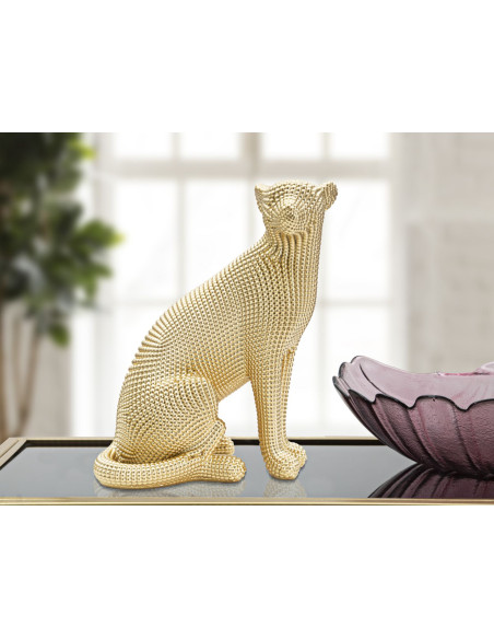Statuette déco moderne Léopard assis Hauteur 29 cm en Résine Doré Alira 