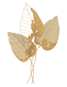 Grande Déco murale moderne 3 Feuilles 53x84 en Métal Doré Autumn 