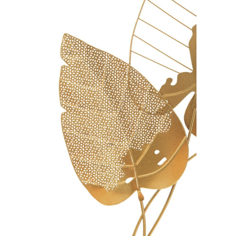 Grande Déco murale moderne 3 Feuilles 53x84 en Métal Doré Autumn 