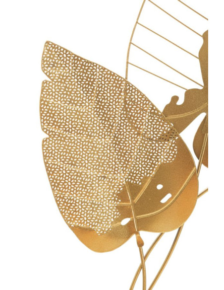 Grande Déco murale moderne 3 Feuilles 53x84 en Métal Doré Autumn 