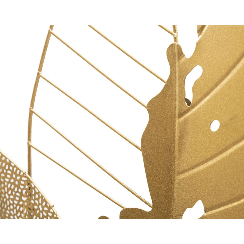 Grande Déco murale moderne 3 Feuilles 53x84 en Métal Doré Autumn 