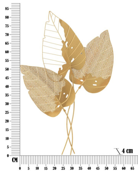 Grande Déco murale moderne 3 Feuilles 53x84 en Métal Doré Autumn 