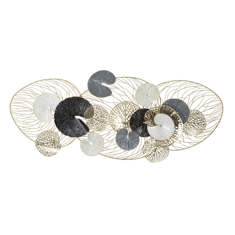 Grande Déco murale moderne 124x55 en Métal Doré Noir Blanc Vylor 