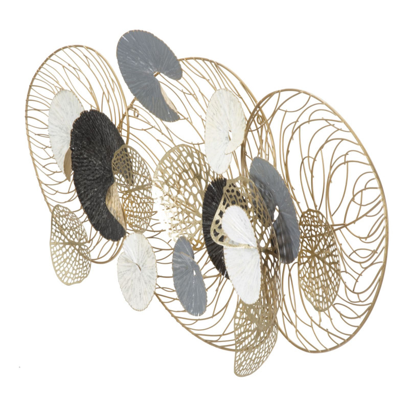 Grande Déco murale moderne 124x55 en Métal Doré Noir Blanc Vylor 