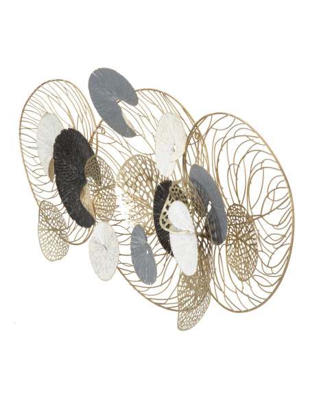 Grande Déco murale moderne 124x55 en Métal Doré Noir Blanc Vylor 