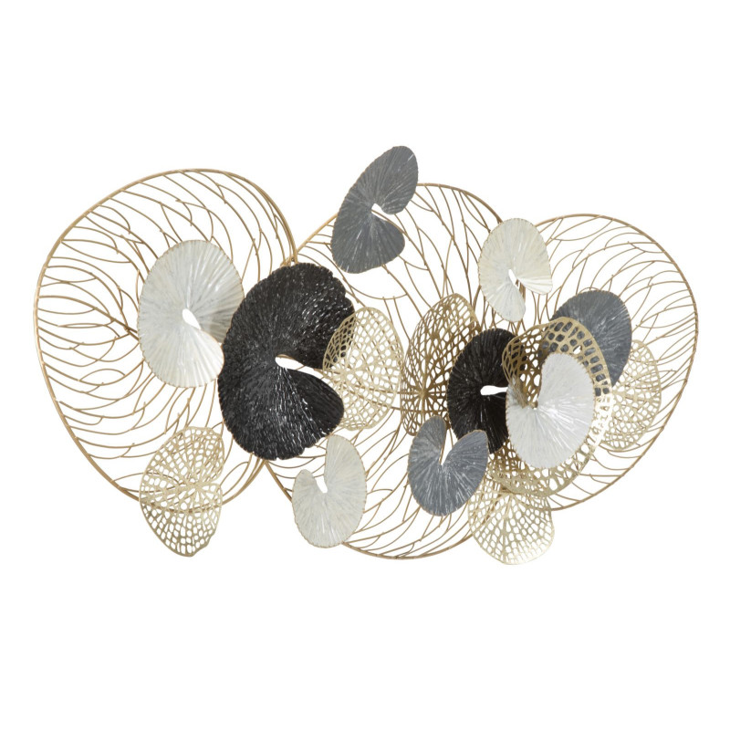 Grande Déco murale moderne 124x55 en Métal Doré Noir Blanc Vylor 