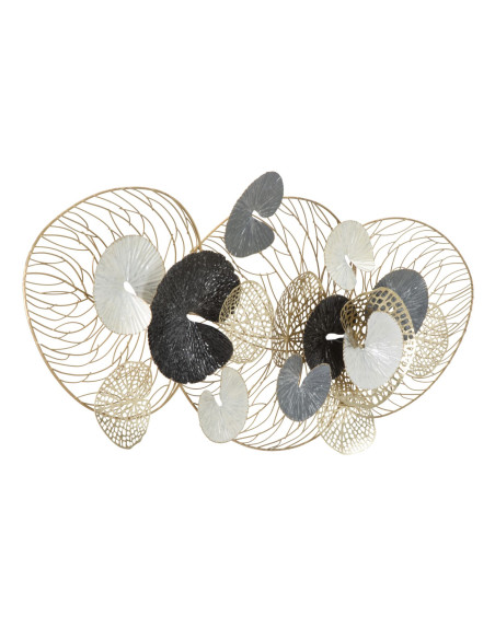 Grande Déco murale moderne 124x55 en Métal Doré Noir Blanc Vylor 