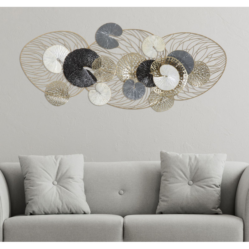 Grande Déco murale moderne 124x55 en Métal Doré Noir Blanc Vylor 