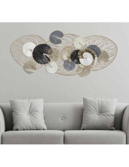 Grande Déco murale moderne 124x55 en Métal Doré Noir Blanc Vylor 