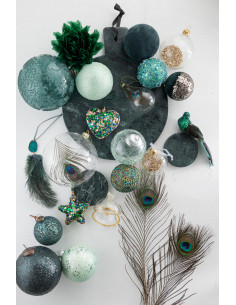 Suspension de Noël Coeur & Étoile en Plastique Vert Doré Avec sequins (Lot de 2) J-Line - 2