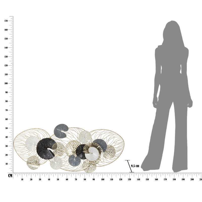 Grande Déco murale moderne 124x55 en Métal Doré Noir Blanc Vylor 