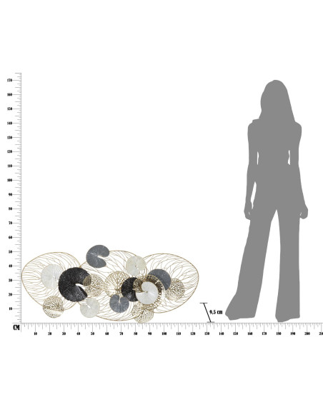 Grande Déco murale moderne 124x55 en Métal Doré Noir Blanc Vylor 