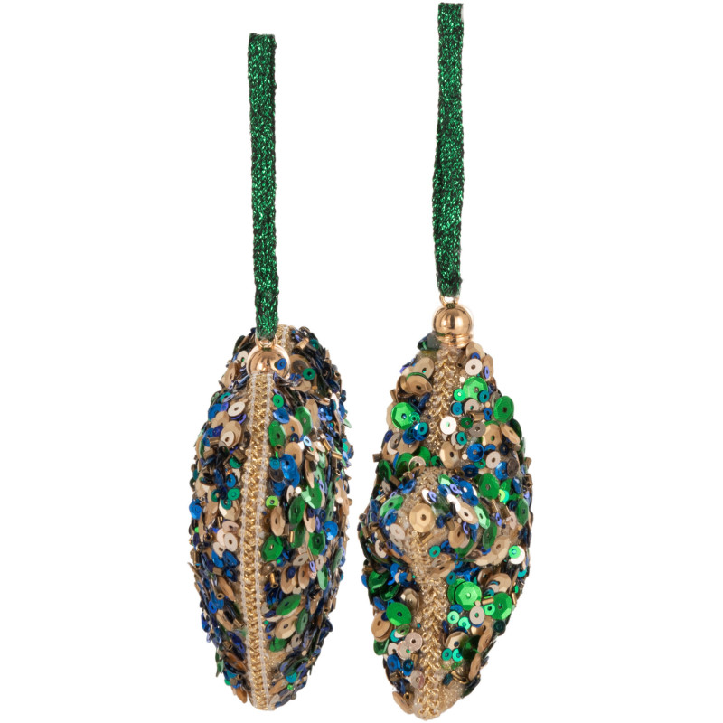 Suspension de Noël Coeur & Étoile en Plastique Vert Doré Avec sequins (Lot de 2) - 3