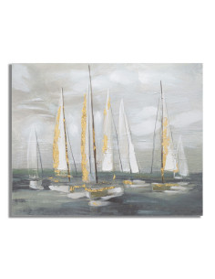 Toile murale peinte Voiliers Gris Vert Doré 100x80 Boatio 