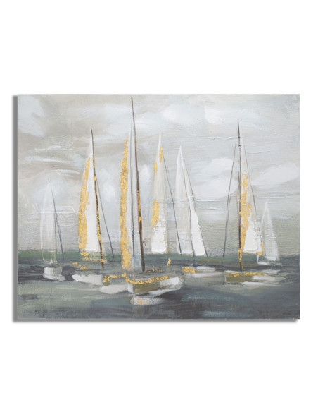 Toile murale peinte Voiliers Gris Vert Doré 100x80 Boatio 