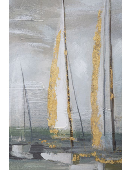 Toile murale peinte Voiliers Gris Vert Doré 100x80 Boatio 