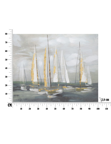 Toile murale peinte Voiliers Gris Vert Doré 100x80 Boatio 