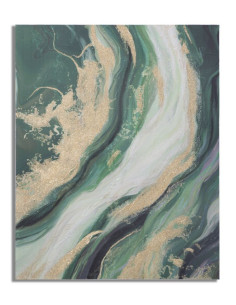 Toile murale peinte Motif abstrait Vert Blanc Doré 90x100 Greenery 