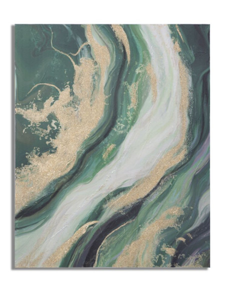 Toile murale peinte Motif abstrait Vert Blanc Doré 90x100 Greenery 