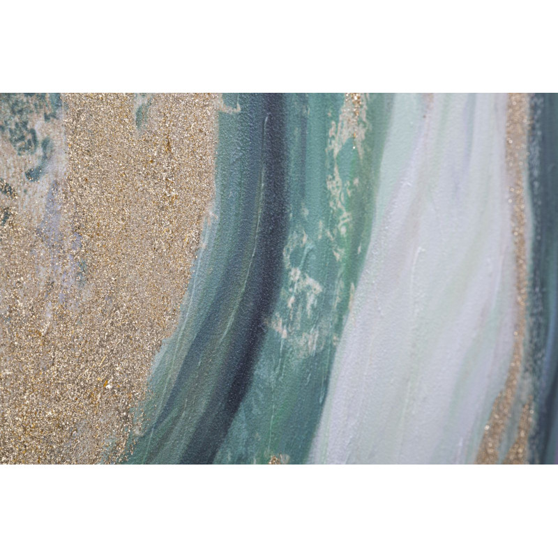 Toile murale peinte Motif abstrait Vert Blanc Doré 90x100 Greenery 