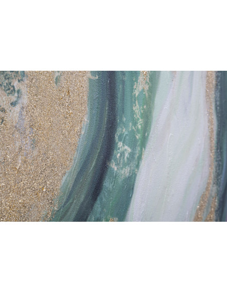 Toile murale peinte Motif abstrait Vert Blanc Doré 90x100 Greenery 