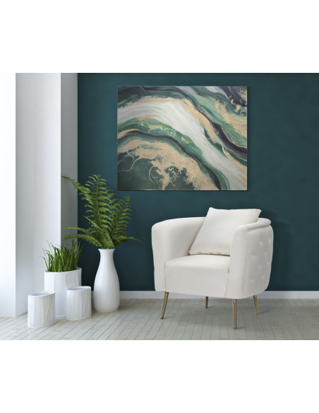 Toile murale peinte Motif abstrait Vert Blanc Doré 90x100 Greenery 