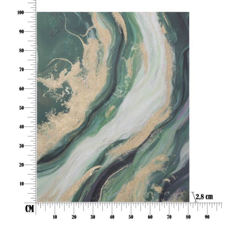 Toile murale peinte Motif abstrait Vert Blanc Doré 90x100 Greenery 