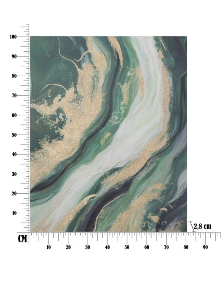 Toile murale peinte Motif abstrait Vert Blanc Doré 90x100 Greenery 
