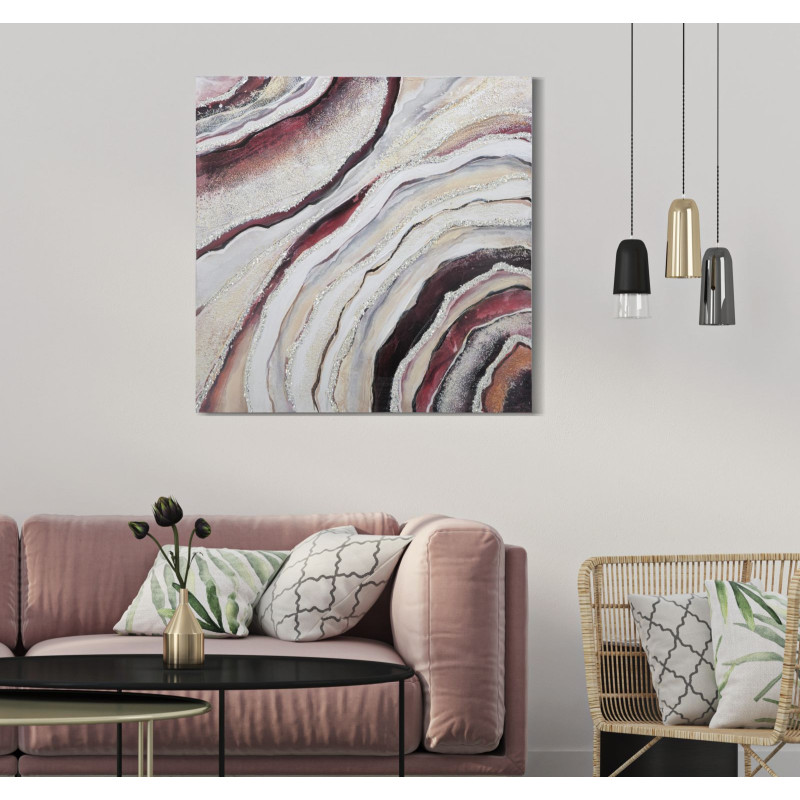 Toile murale peinte Motif abstrait Blanc Crème Rouge 80x80 Redy 