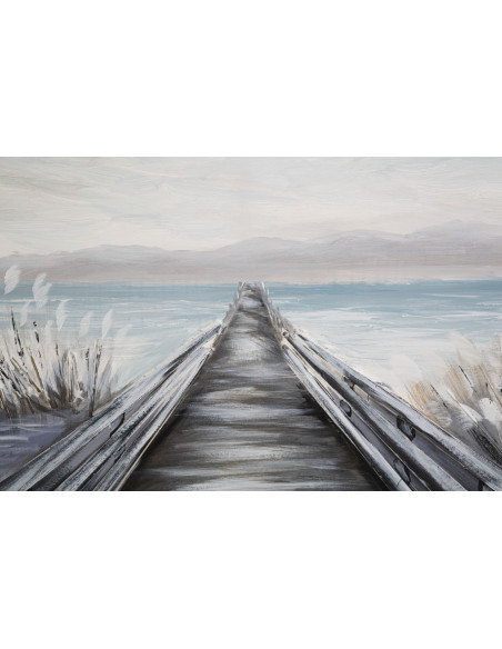 Toile murale peinte Ponton Bleu Beige 120x80 Pontile 