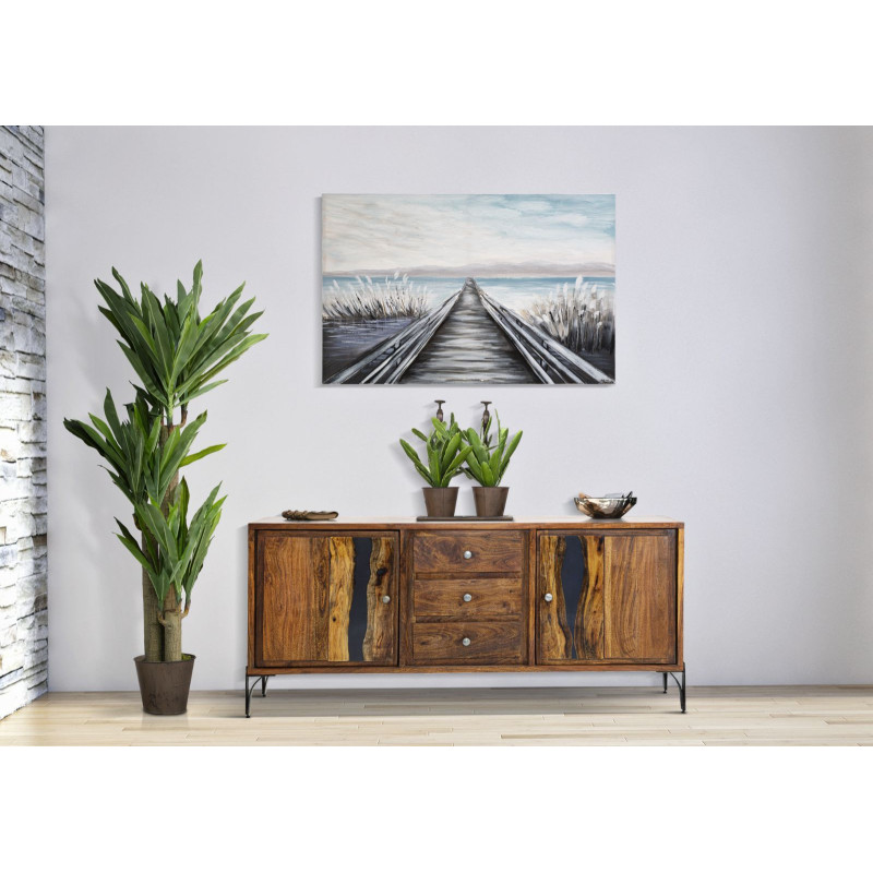 Toile murale peinte Ponton Bleu Beige 120x80 Pontile 