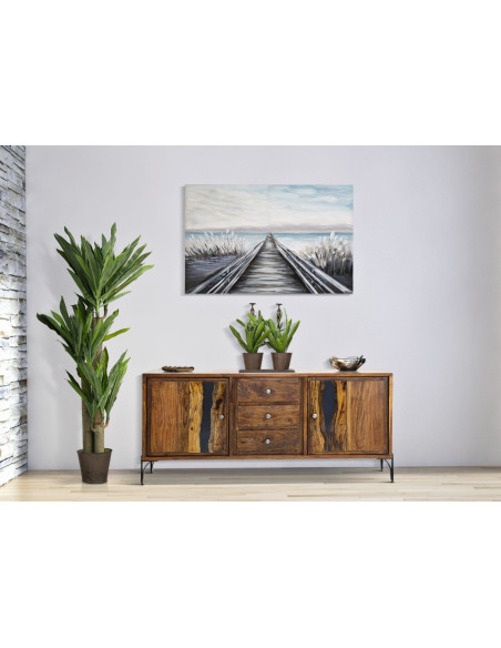 Toile murale peinte Ponton Bleu Beige 120x80 Pontile 