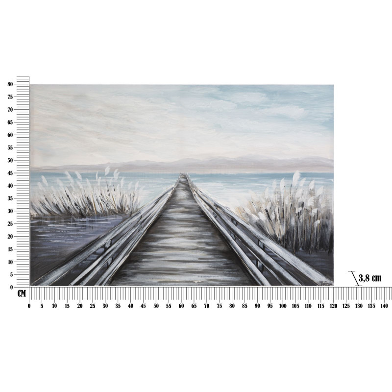 Toile murale peinte Ponton Bleu Beige 120x80 Pontile 