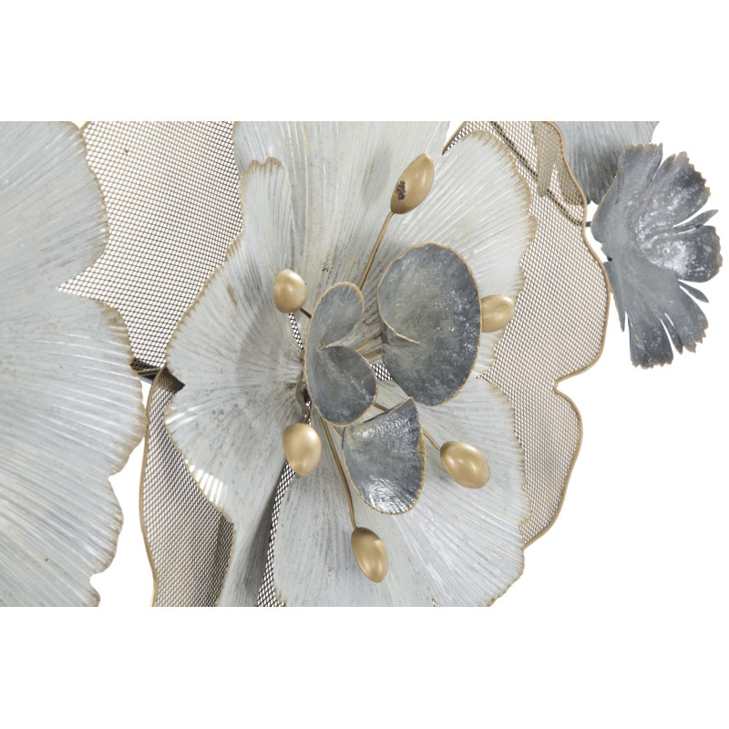 Grande Déco murale moderne Fleurs 119x60 en Métal Argenté Doré Blanc Rorvin 