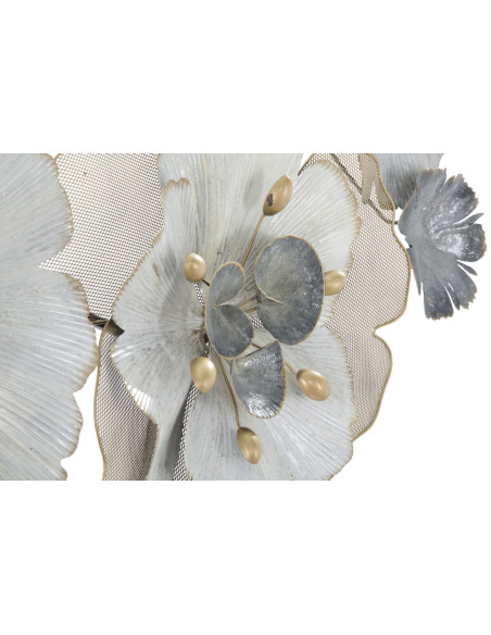 Grande Déco murale moderne Fleurs 119x60 en Métal Argenté Doré Blanc Rorvin 
