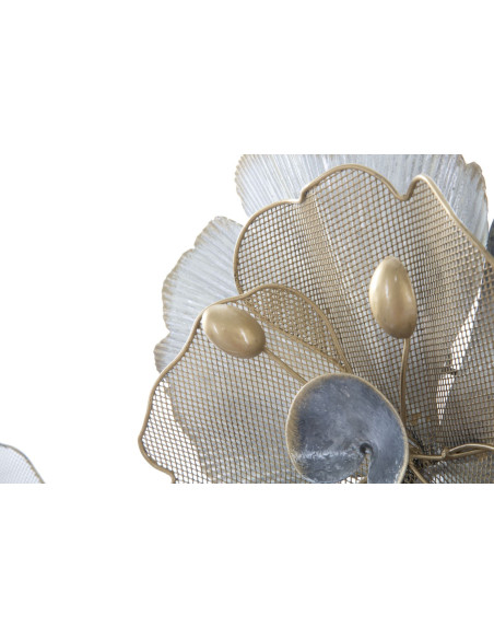 Grande Déco murale moderne Fleurs 119x60 en Métal Argenté Doré Blanc Rorvin 