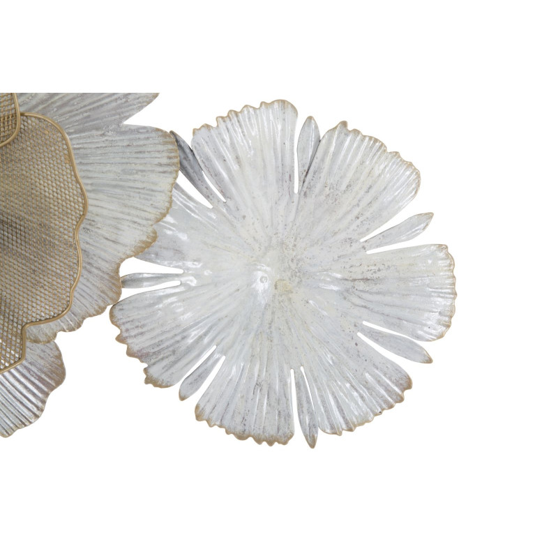 Grande Déco murale moderne Fleurs 119x60 en Métal Argenté Doré Blanc Rorvin 