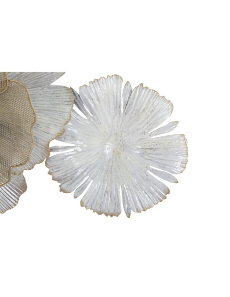 Grande Déco murale moderne Fleurs 119x60 en Métal Argenté Doré Blanc Rorvin 