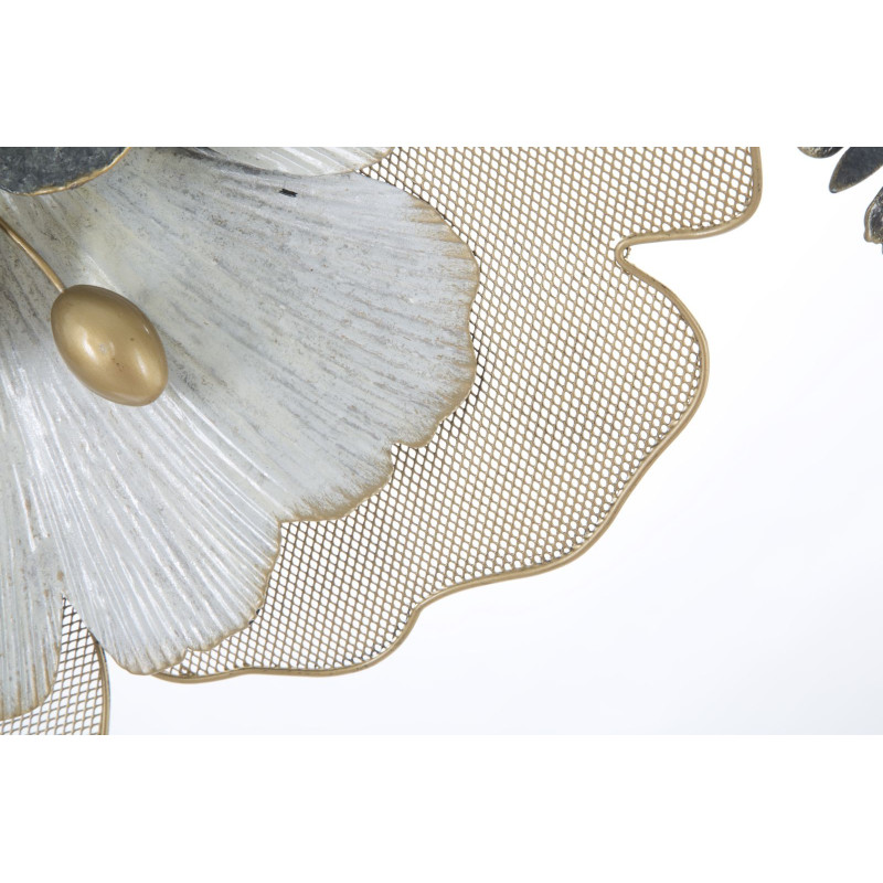 Grande Déco murale moderne Fleurs 119x60 en Métal Argenté Doré Blanc Rorvin 