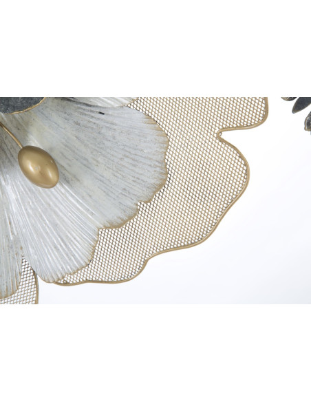 Grande Déco murale moderne Fleurs 119x60 en Métal Argenté Doré Blanc Rorvin 