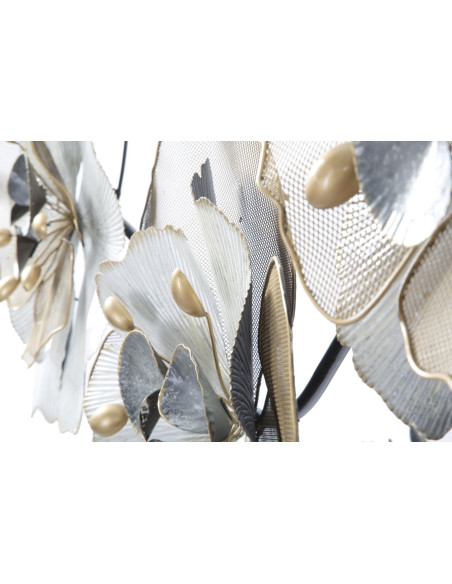 Grande Déco murale moderne Fleurs 119x60 en Métal Argenté Doré Blanc Rorvin 